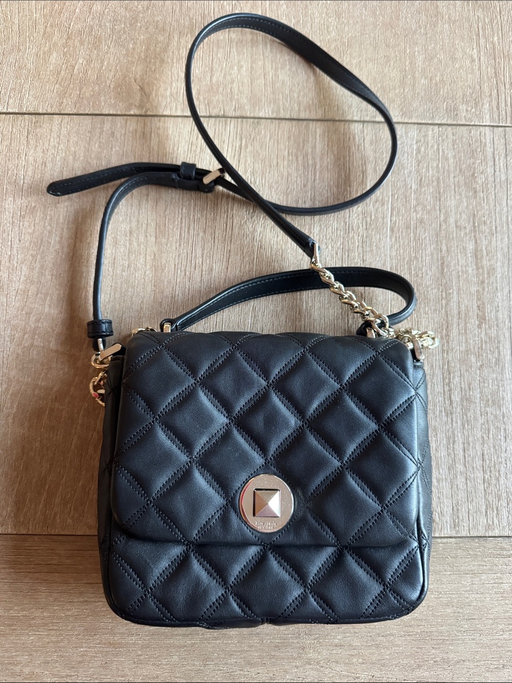 kate spade Black Quilted Leather Crossbody with Gold-Tone Hardware